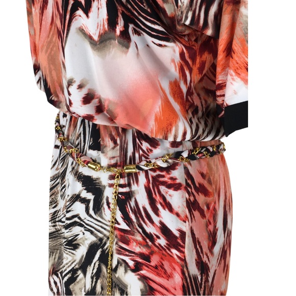 Thalia Sodi Coral Zebra Black Slit Sleeve Cocktail Blouson Midi Dress size Small - Picture 6 of 15